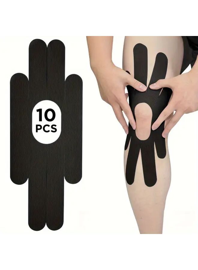 Pre Cut Kinesiology Tape Strips For Knee Black 10pcs Sport Support Breathable - Image 3