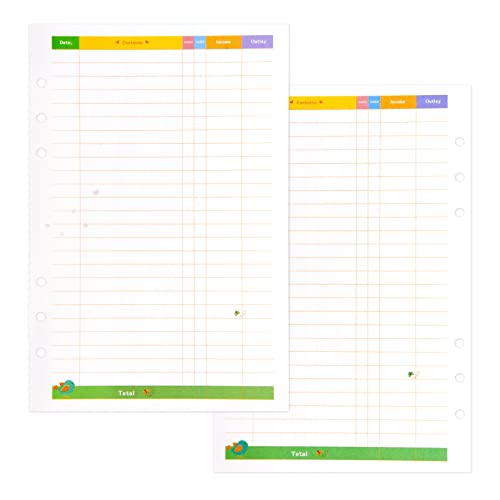 Rancco A6 Budget Planner Refill Paper, 90 Pages Colorful 6-Ring Binder Expense Tracker Inner Page Financial Planner w/Binder Divider, Pouch, Ruler, Index Tab for Budgeting Book, Double-sided,6.9x3.7" - Image 1
