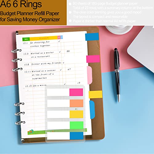 Rancco A6 Budget Planner Refill Paper, 90 Pages Colorful 6-Ring Binder Expense Tracker Inner Page Financial Planner w/Binder Divider, Pouch, Ruler, Index Tab for Budgeting Book, Double-sided,6.9x3.7" - Image 5
