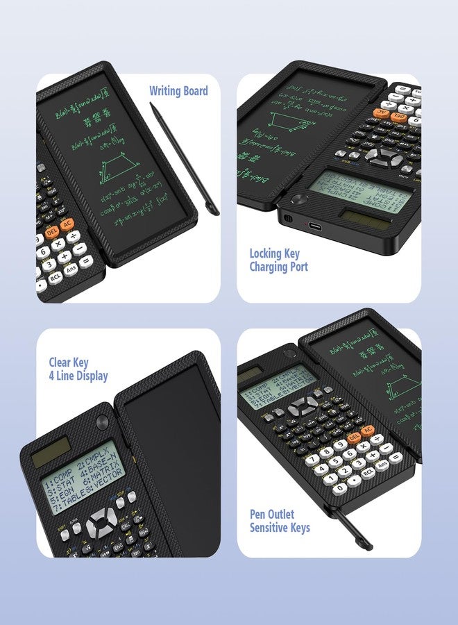 ROATEE Rechargeable ROATEE Black Scientific Calculator with Writing Tablet,Foldable Kawaii Calculator with Notepad,School Supplies for Students Teachers - Image 2