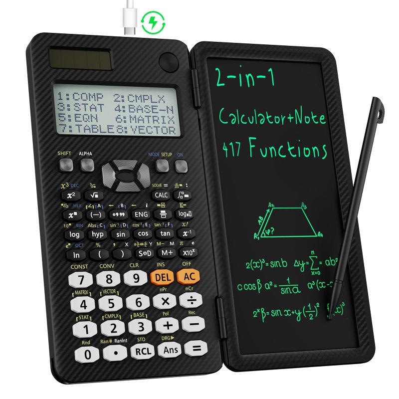 ROATEE Rechargeable ROATEE Black Scientific Calculator with Writing Tablet,Foldable Kawaii Calculator with Notepad,School Supplies for Students Teachers - Image 1