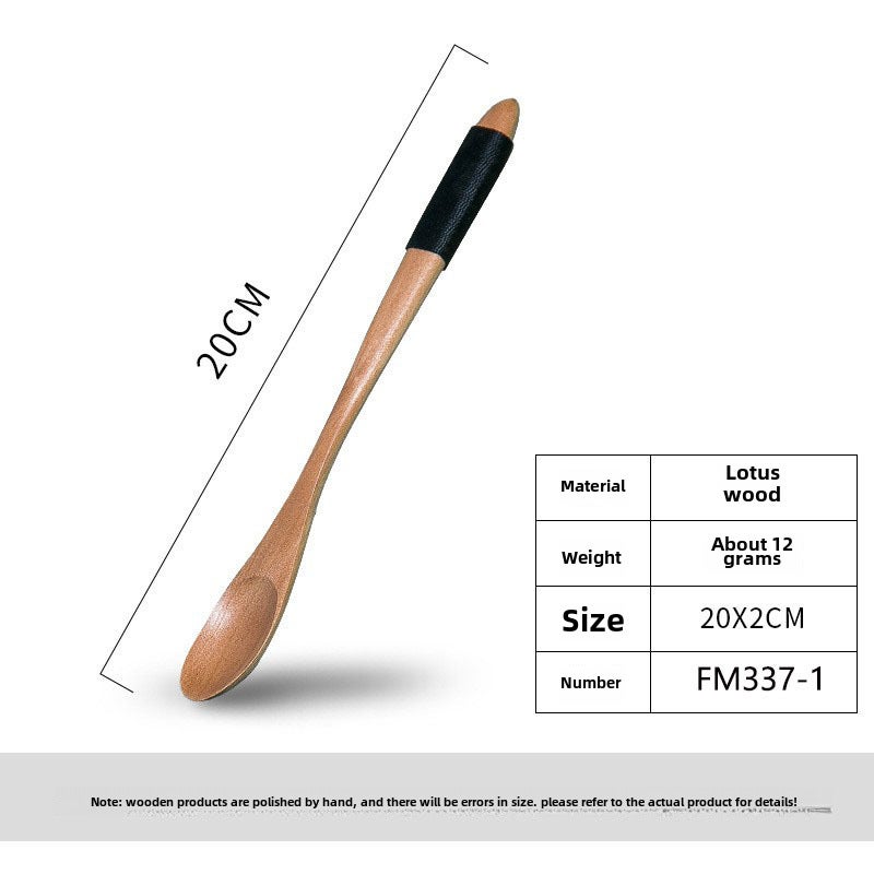 Elegant Long Handle Wooden Spoon Set 20*2 black line mixing spoon with apical handle of Lotus -337-1 