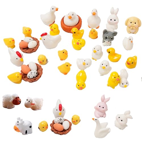 Damyda 48pcs Mini Resin Animal Styles Tiny Resin Animals The Little Chicken Family Rabbit Sheep Cow Big Duck Yellow Duck Duck Egg Chicken coop - Image 3