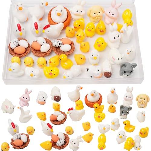 Damyda 48pcs Mini Resin Animal Styles Tiny Resin Animals The Little Chicken Family Rabbit Sheep Cow Big Duck Yellow Duck Duck Egg Chicken coop - Image 1