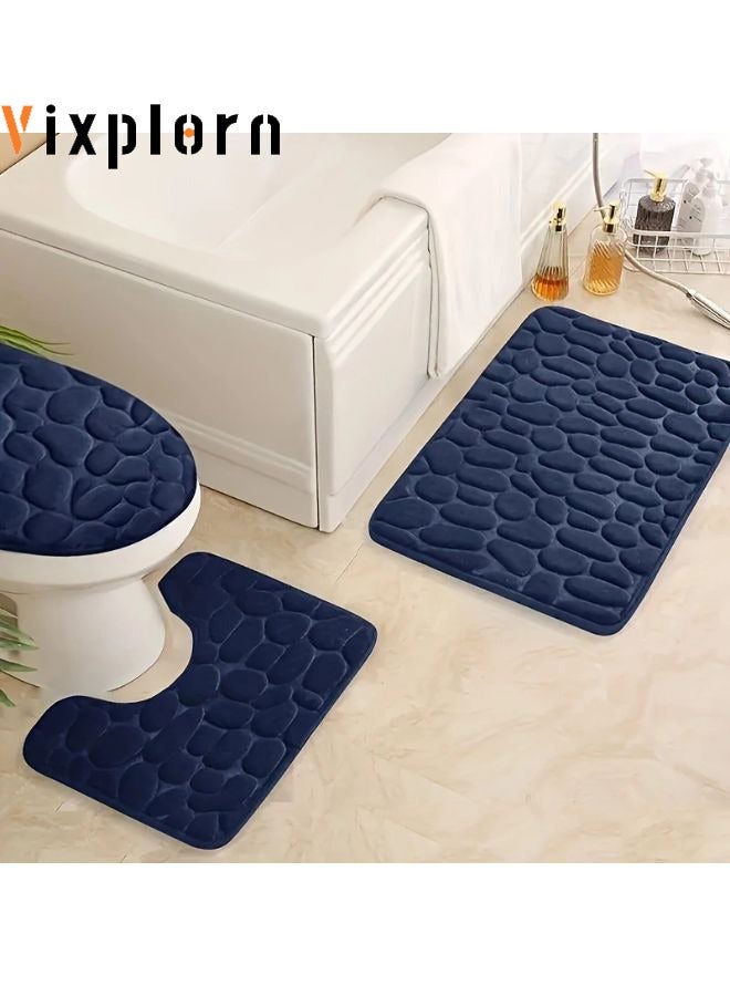 Vixplorn Bathroom Rugs Sets 3 Pieces, Ultra Soft Plush Bath Mats for Bathroom, Polyester Fiber Stone Embossed Toilet Lid Cover Floor Mats Bathtub Side Absorbent Carpets - Image 1