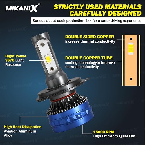 MIKANIX 1 Year Warranty 120 WATT | Bike Headlight LED | High & Low Beam H4 (AC & DC) White LED Bulb Super High Brightness | with Cooling Fan | Universal for Bikes | Scooty | Motorbike - Image 5