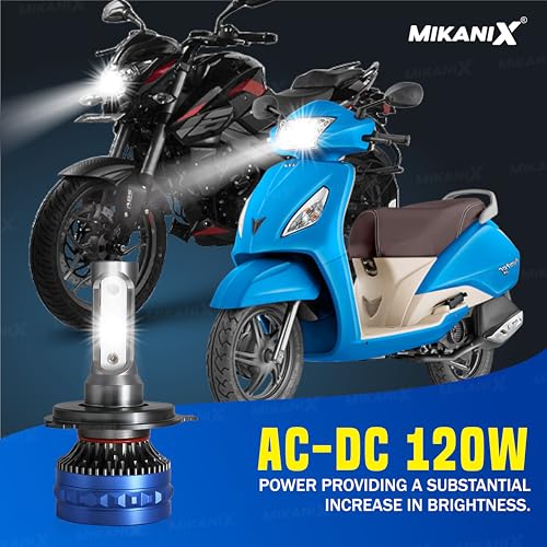 MIKANIX 1 Year Warranty 120 WATT | Bike Headlight LED | High & Low Beam H4 (AC & DC) White LED Bulb Super High Brightness | with Cooling Fan | Universal for Bikes | Scooty | Motorbike - Image 2