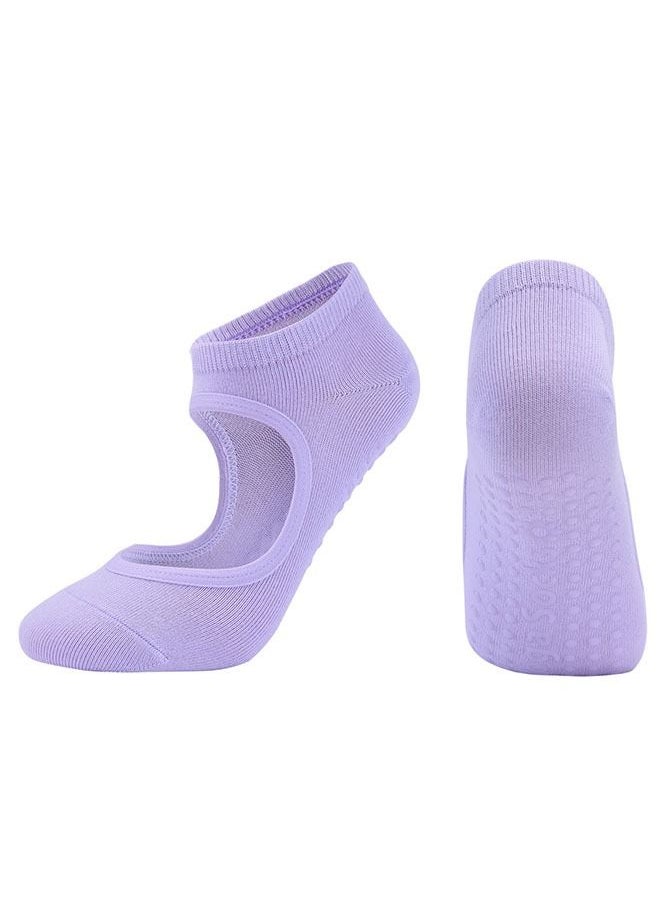 Ant Non Slip Grip Yoga Socks for Women, Soft Comfortable Socks for Barre Ballet Dance Barefoot Workout Pilates, Full Toe Grip Non-Slip Elastic Socks (Purple)  - Image 1