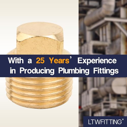 LTWFITTING Brass Pipe Square Head Plug Fittings 1/2 Inch Male NPT Air Fuel Water Boat(Pack of 10) - Image 5