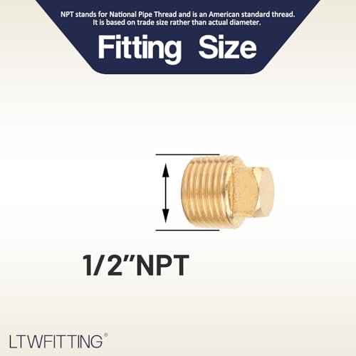 LTWFITTING Brass Pipe Square Head Plug Fittings 1/2 Inch Male NPT Air Fuel Water Boat(Pack of 10) - Image 2