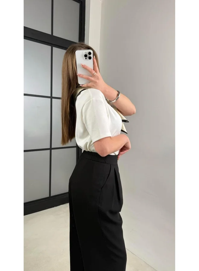 GAUS Black Elastic Waist Pleated Detailed Tencel Pants GAUS-00995.