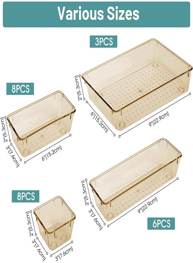 WOWBOX 25 PCS Plastic Drawer Organizer Set, 4 Sizes Desk Drawer Divider Organizers and Storage Bins for Makeup, Jewelry, Gadgets for Kitchen, Bedroom, Bathroom, Office, Clear Champagne - Image 2