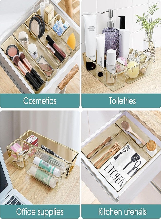 WOWBOX 25 PCS Plastic Drawer Organizer Set, 4 Sizes Desk Drawer Divider Organizers and Storage Bins for Makeup, Jewelry, Gadgets for Kitchen, Bedroom, Bathroom, Office, Clear Champagne - Image 5