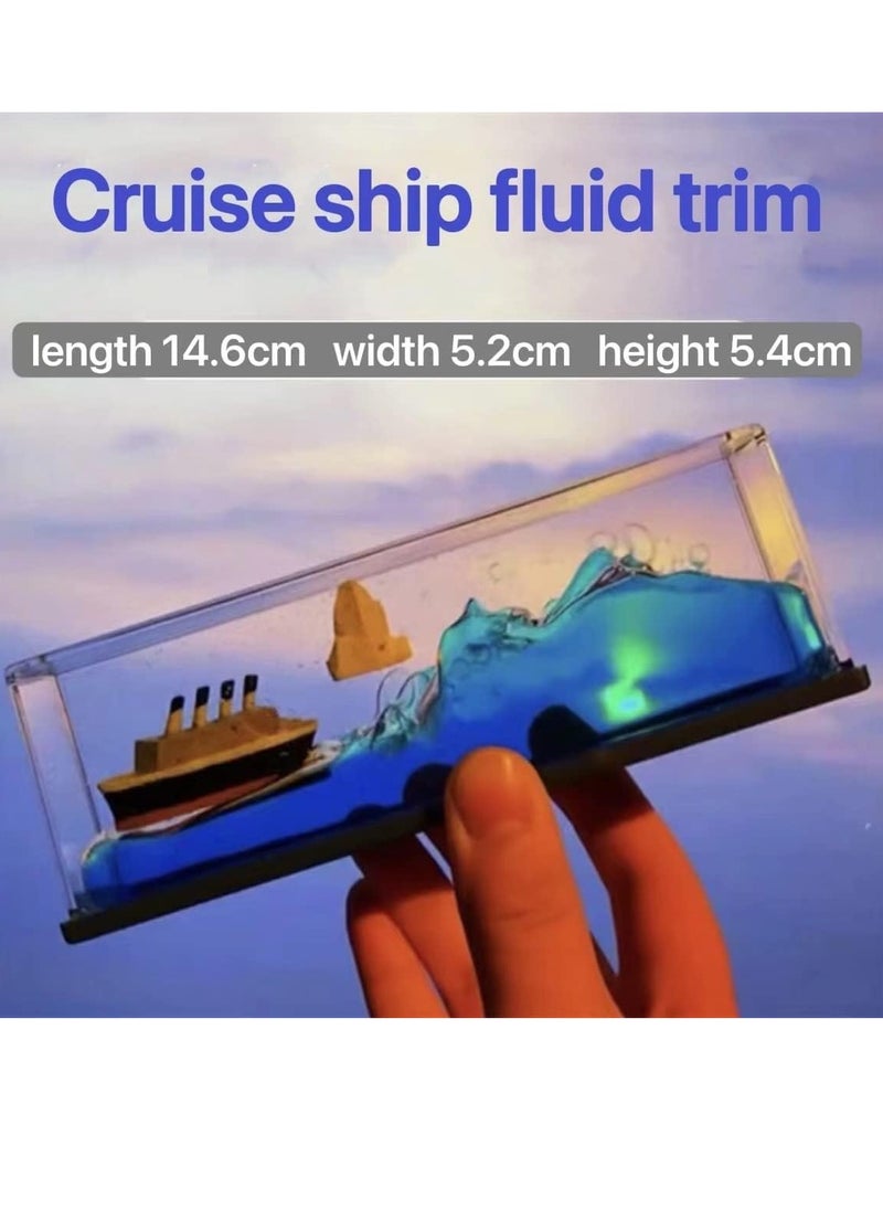 Cool Baby COOLBABY Titanic Cruise Fluid Hourglass Drift Bottle Boat Ornaments Liquid Ship Table Desk Decoration Decompression Home Decor Toy Gift, blue  - Image 3