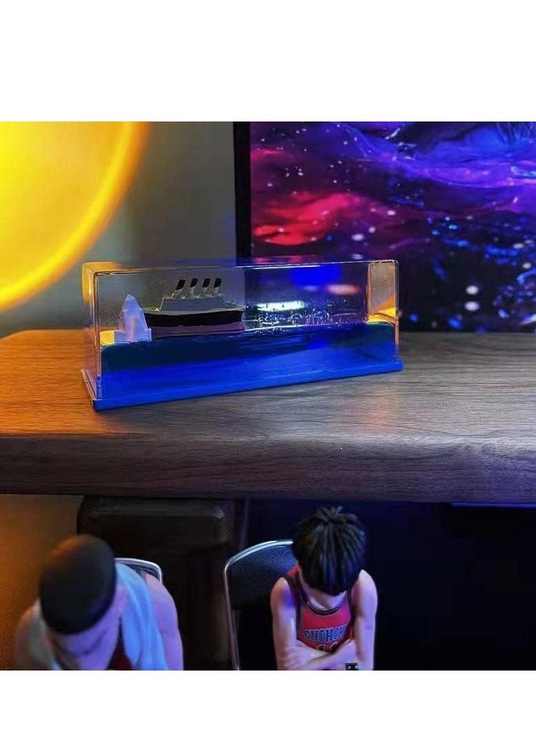 Cool Baby COOLBABY Titanic Cruise Fluid Hourglass Drift Bottle Boat Ornaments Liquid Ship Table Desk Decoration Decompression Home Decor Toy Gift, blue  - Image 5