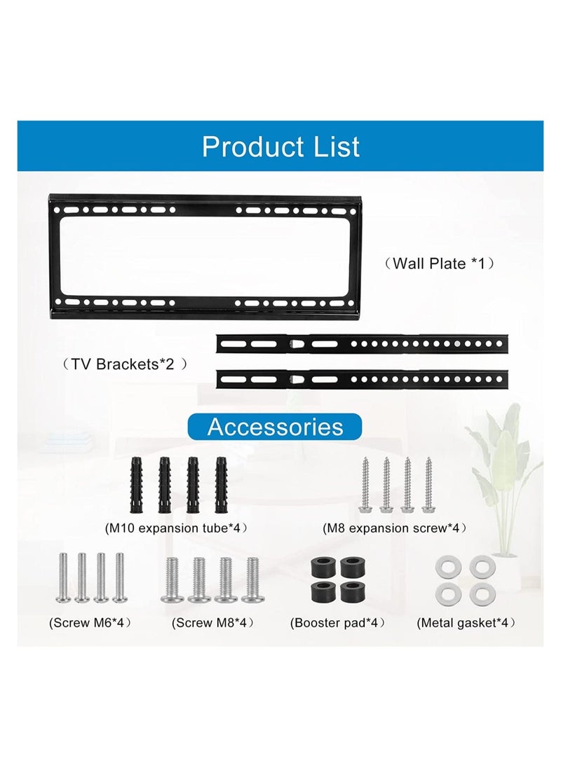 TV Wall Mount 26 63 Inches Ultra Strong Slim Fixed TV Bracket Heavy Duty Ultra Super Strong 50KG TV Wall Mount with Wall Fixing Kit for Flat Curved Screen TV LED, LCD OLED and Plasma 50Kg