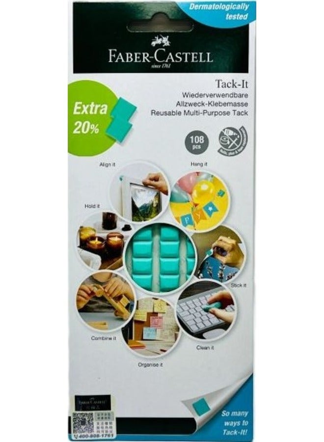 Faber-Castell Tack-It Reusable Multi-Purpose Adhesive Tack With Extra 20% Putty Green 108 Pieces - Image 1