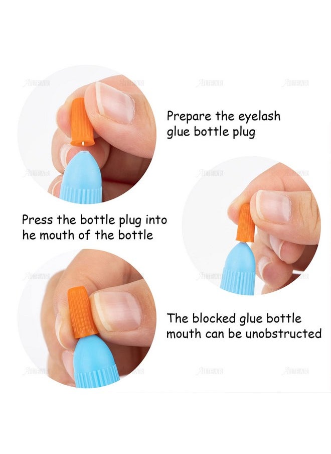 AUEAR - 100 Pack Eyelash Glue Bottle Plug Blocking Needle Glue Bottle Pins Plastic Bottle Sealer For Beauty Salon Eyelash Extensions Makeup Tools Orange - Image 1
