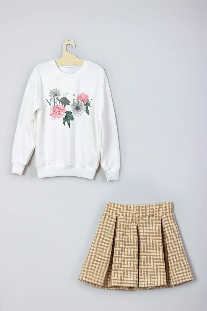 Ada Bebek Çocuk Ada Baby Kids New Season It's A New Day Printed Skirt Sweat Suit