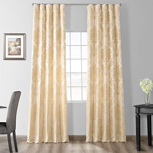 HPD Half Price Drapes Designer Damask Curtains for Room Decoration 108 Inches Long Faux Silk Room Darkening Curtains (1 Panel), 50W x 108L, Magdelena Champaign/Beige - Image 1