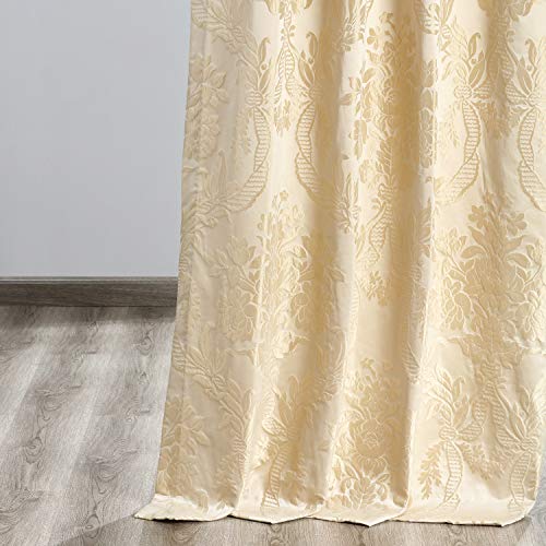 HPD Half Price Drapes Designer Damask Curtains for Room Decoration 108 Inches Long Faux Silk Room Darkening Curtains (1 Panel), 50W x 108L, Magdelena Champaign/Beige - Image 4