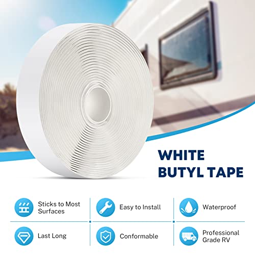 Kohree Butyl Sealant Tape White, 1/8-Inch x 3/4-Inch x 30-Foot, Butyl Tape RV Putty Rubber Seal Tape Leak Proof for RV Repair, Window, Boat Sealing, Glass and EDPM Rubber Roof Patching - Image 2