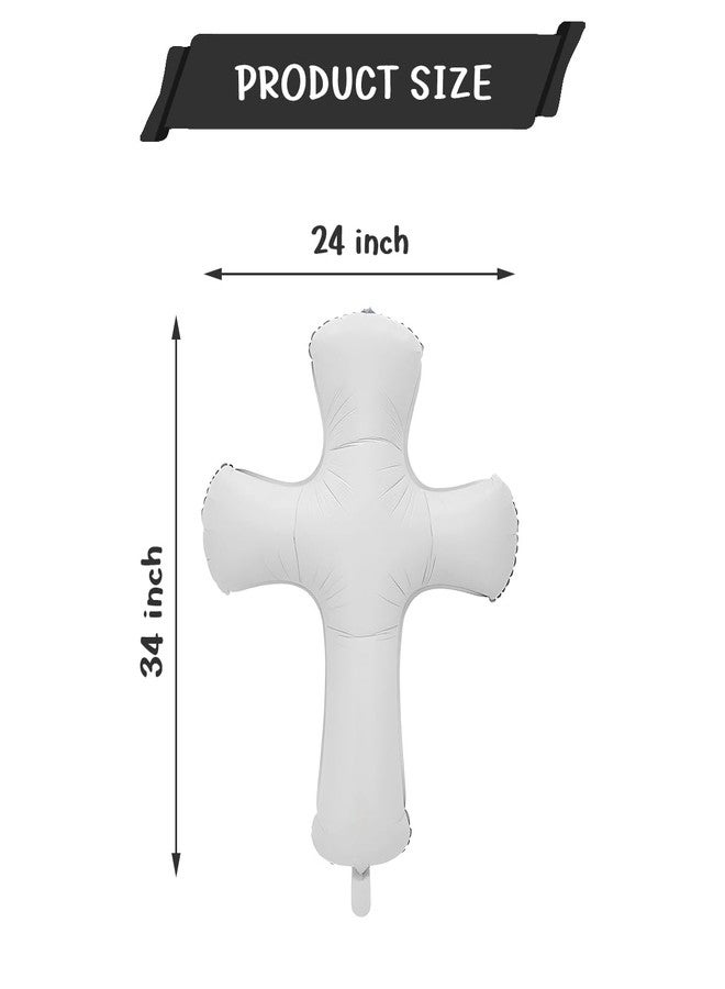 OULUN 6 Pcs 34 inch Cross Shape Aluminum Foil Balloon,God Bless Giant Memorial Baptism Balloon, Communion Baptism Religious Foil Party Balloon Outdoor Decorations (White) - Image 2