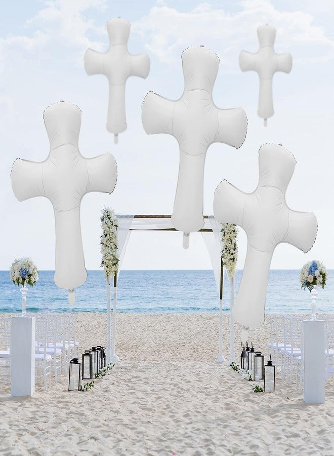 OULUN 6 Pcs 34 inch Cross Shape Aluminum Foil Balloon,God Bless Giant Memorial Baptism Balloon, Communion Baptism Religious Foil Party Balloon Outdoor Decorations (White) - Image 4
