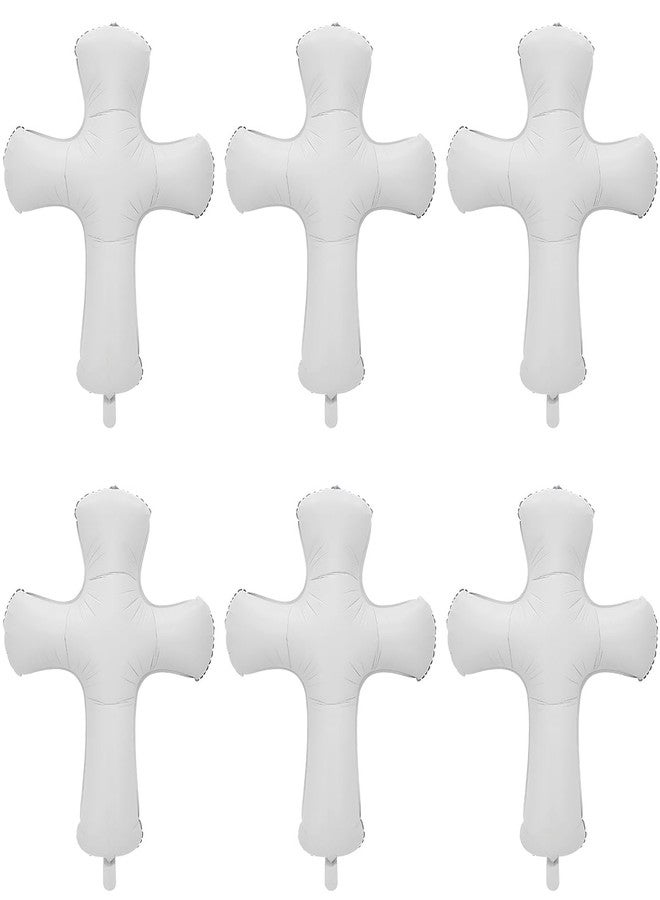 OULUN 6 Pcs 34 inch Cross Shape Aluminum Foil Balloon,God Bless Giant Memorial Baptism Balloon, Communion Baptism Religious Foil Party Balloon Outdoor Decorations (White) - Image 1