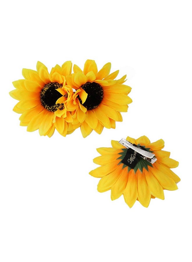 Quupy 3Pcs Yellow Hawaii Style Sunflower Hairpins Alligator Clips Hair Accessories For Party Beach Vacation Women Lady Girls (3.9 Inch) - Image 1