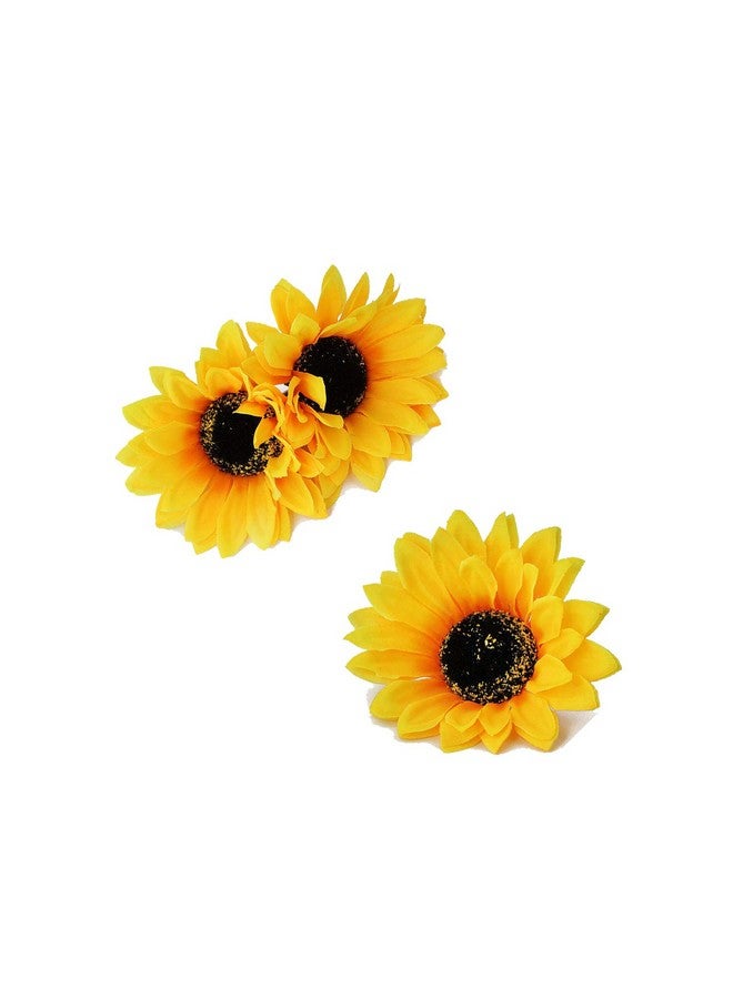 Quupy 3Pcs Yellow Hawaii Style Sunflower Hairpins Alligator Clips Hair Accessories For Party Beach Vacation Women Lady Girls (3.9 Inch) - Image 2