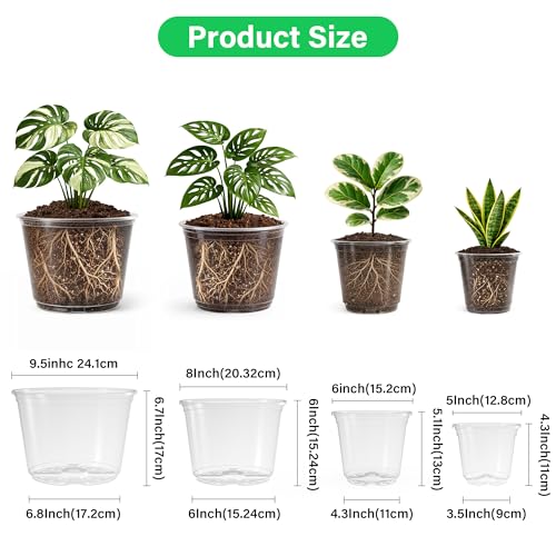 Bluepro 16 Pack 10865 Inch Reinforced Large Clear Nursery Pots with Drainage Holes Transparent Variety Pack Plastic Plant Pot for Vegetable Propagation Root Cutting Seed Starting - Image 3