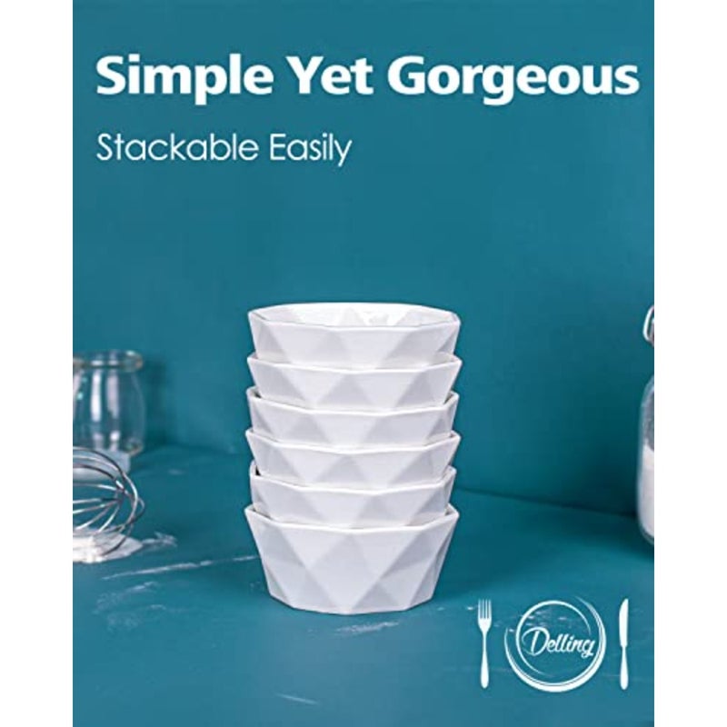 6 Oz Porcelain Ramekins/Dessert Bowls - Geometric Ramekins Souffle Dishes - Snack/Ramekins/Creme Brulee Dish Set for Baking, Dessert, Ice Cream - Ramekins Oven Safe Set of 6 - Image 4