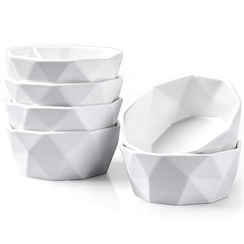 6 Oz Porcelain Ramekins/Dessert Bowls - Geometric Ramekins Souffle Dishes - Snack/Ramekins/Creme Brulee Dish Set for Baking, Dessert, Ice Cream - Ramekins Oven Safe Set of 6 - Image 1