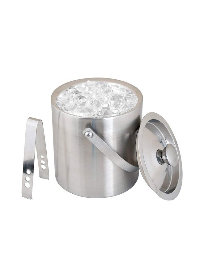 إسكدنيا دلو ثلج مزود بغطاء مزدوج الجدران وماسكة ثلج فضي 1.5لترات