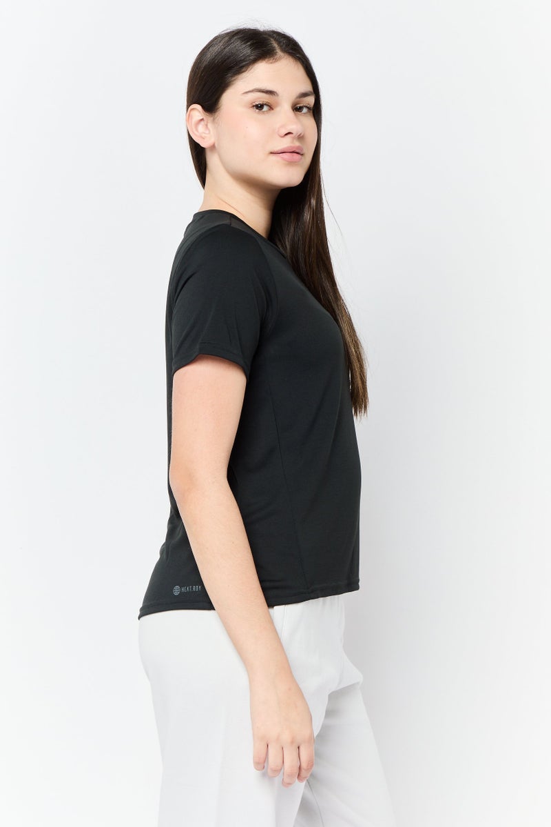 Adidas Women Sportswear Fit Short Sleeve Training Tops, Black  - Image 3
