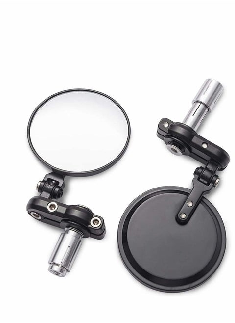 7/8" 22mm Motorcycle Handlebar Bar End Mirror 3 Inch Round Rear View Side Mirror for Scooter Chopper Cruiser (Black)