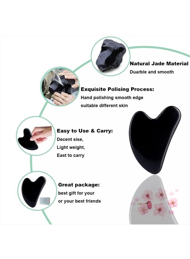 Ditind Gua Sha Facial Tools, Black Obsidian Gua Sha Massage Tool, Natural Jade Guasha Tool for Face and Body Skin Massage. Gua Sha Set for SPA Acupuncture Therapy, Trigger Point Treatment. - Image 3