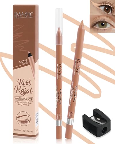 LYSdefeu Nude Beige Water Line Gel Eyeliner Pencil1Pcs Waterproof SmudgeProof Cream Eye Liner Waterline Brightener PenSmooth EasytoSharpen Pencil with SharpenerLonglasting Eye Makeup Gift for Older Women - Image 1