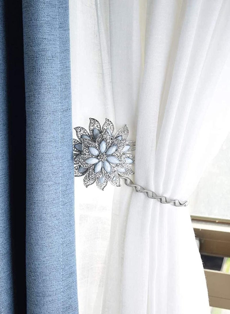 Suntown 1PCS Magnetic Curtain Tie Tiebacks Decorative Crystal Flower Shape Window Holdback Buckles Holder Buckle Hooks for Home Sheer Blackout Drapes Blind Curtains - Image 3