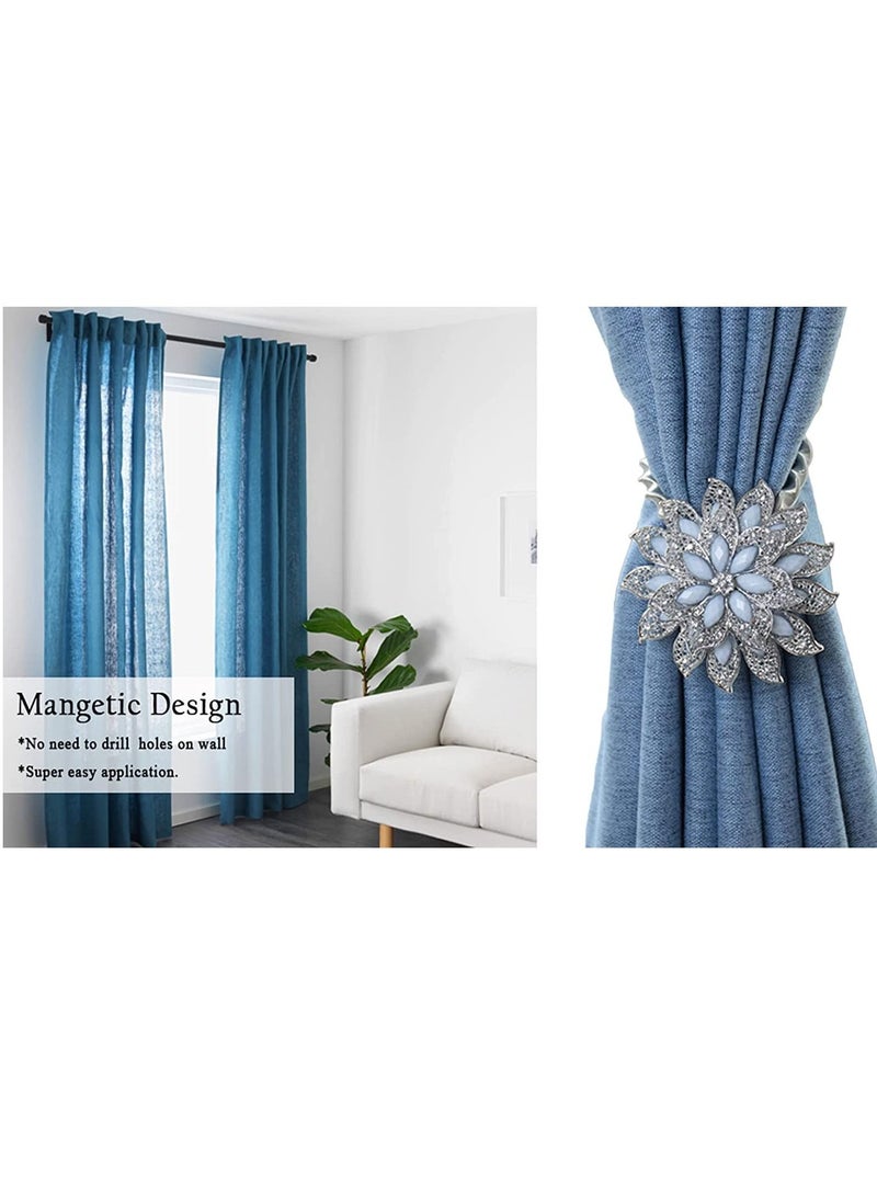 Suntown 1PCS Magnetic Curtain Tie Tiebacks Decorative Crystal Flower Shape Window Holdback Buckles Holder Buckle Hooks for Home Sheer Blackout Drapes Blind Curtains - Image 2
