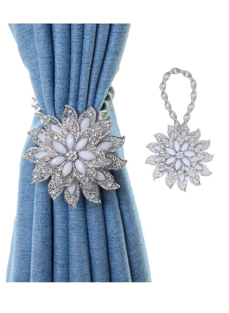 Suntown 1PCS Magnetic Curtain Tie Tiebacks Decorative Crystal Flower Shape Window Holdback Buckles Holder Buckle Hooks for Home Sheer Blackout Drapes Blind Curtains - Image 1