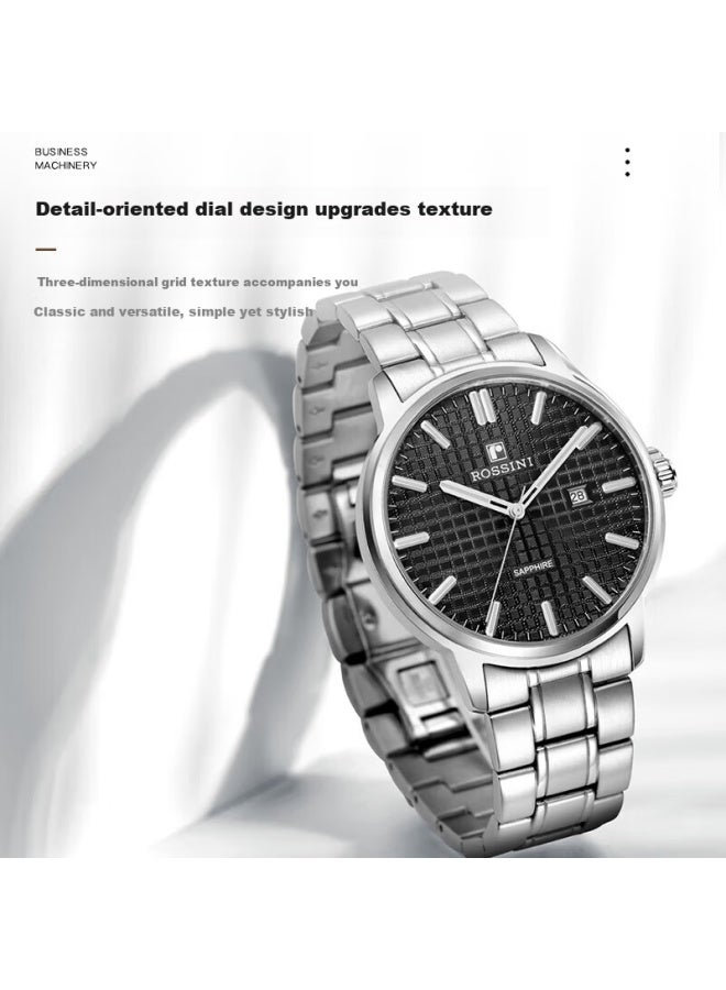Rossini Men'S Quartz Watch With Black Dial And Steel Strap, Birthday Gift For Boyfriend, Versatile Night Light Calendar National Watch 50097 - Image 1