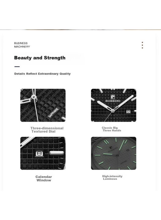 Rossini Men'S Quartz Watch With Black Dial And Steel Strap, Birthday Gift For Boyfriend, Versatile Night Light Calendar National Watch 50097 - Image 4