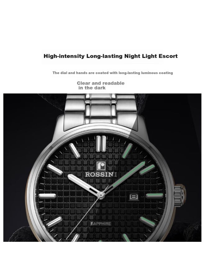 Rossini Men'S Quartz Watch With Black Dial And Steel Strap, Birthday Gift For Boyfriend, Versatile Night Light Calendar National Watch 50097 - Image 2