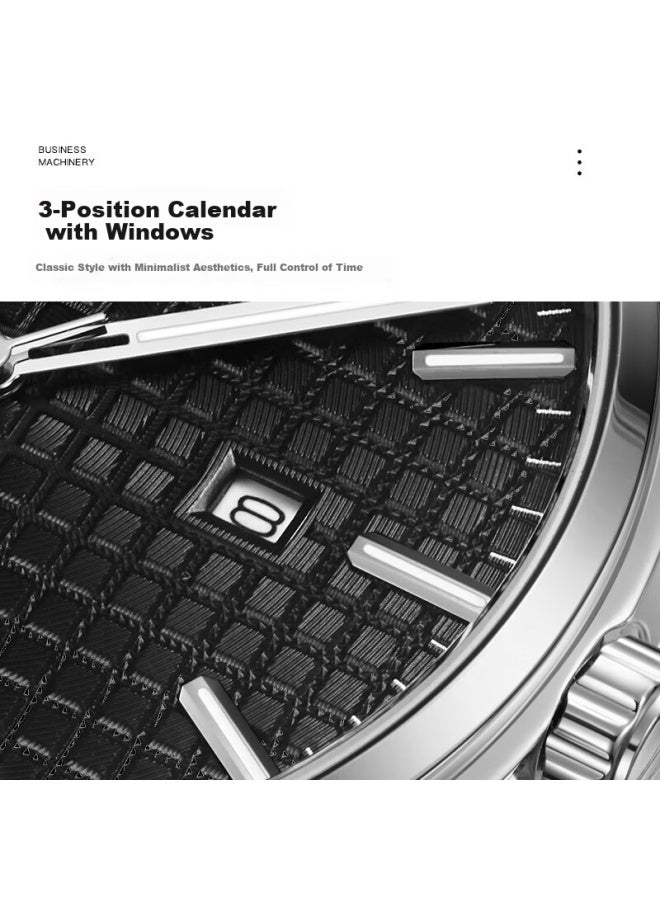 Rossini Men'S Quartz Watch With Black Dial And Steel Strap, Birthday Gift For Boyfriend, Versatile Night Light Calendar National Watch 50097 - Image 3