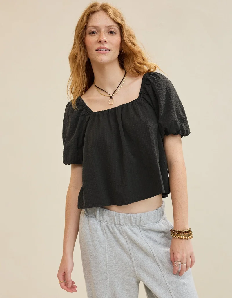 Aerie  Aerie Seersucker Puff Sleeve Top for Women | Best Price UAE