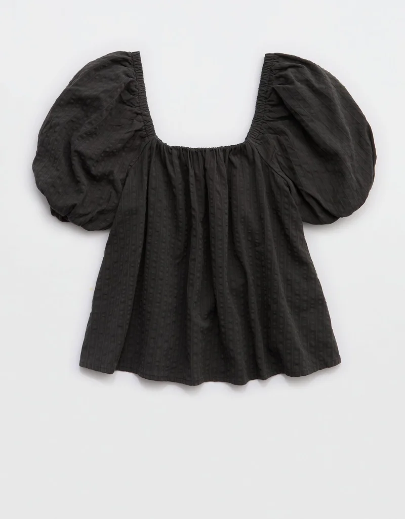 Aerie Seersucker Puff Sleeve Top