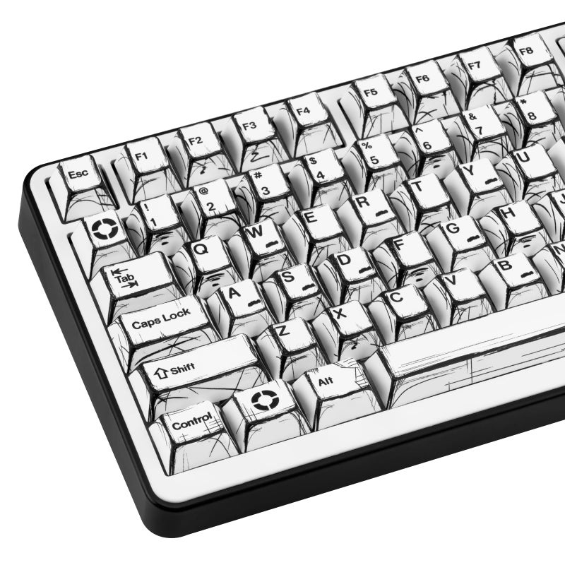 GEKUCAP PBT White Keycaps 136 Keys Manga Theme Custom Keycap Set Cherry Profile DyeSublimation Key caps for 6164688487100104108 Cherry Gateron MX Switches Mechanical Keyboard