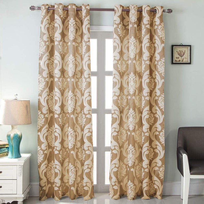 NAPEARL Damask Curtains for Living Room Gothic Jacquard Curtain Drapes with Floral Patterns Beige Curtains for Bedroom 96 Inch Length Set of 2 Panels Each 52 x 96 Inches